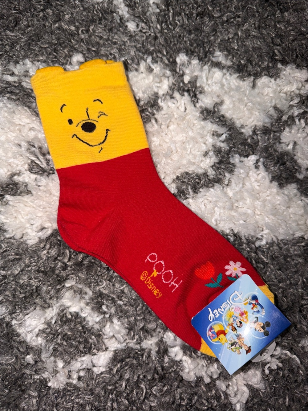 NWT Yellow & Red Winnie the Pooh Crew Socks